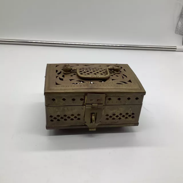 Antique Brass Big Betel Nut Box Jali Cut Work