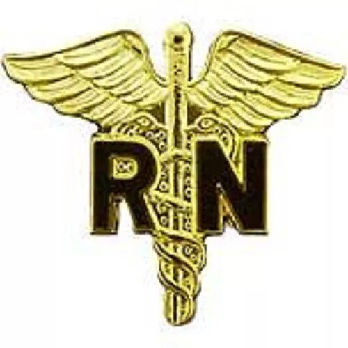 RN Registered Nurse Caduceus Medical insignia GOLD Lapel Pin 1" X 1.25