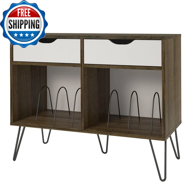 Concord Turntable Stand w/ Drawers  Storage Cabinet CD DVD Shelf Media Brown Oak