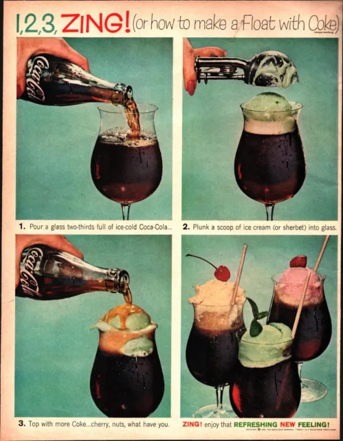 1961 Coca Cola ad ~ 1,2,3, ZING!  How To Make A Float With Coke nostalgic c3
