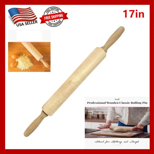 17'' Classic Rolling Pin for Baking, Pastry, Pizza, Long Beech Wood Dough Roller