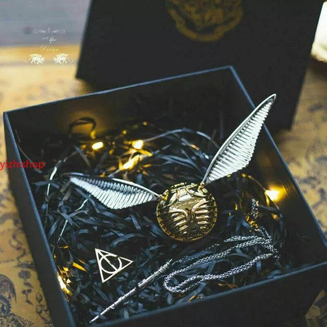 H Potter Platinum Wing Golden Snitch Ring Box Jewelry Storage Necklace Gifts