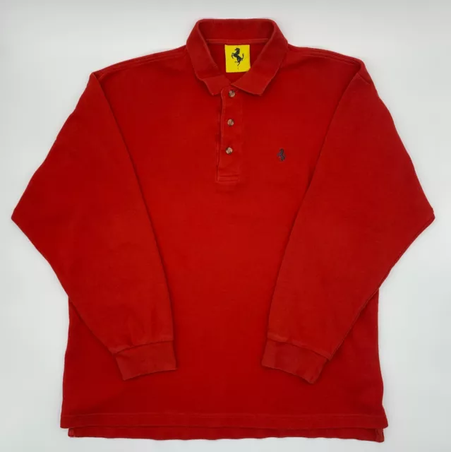Vintage Ferrari Racing Polo Shirt Mens L Nice Man 1996 Red Long Sleeve 90s Logo