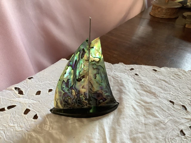 Vintage PAUA Shell Sailboat Handcrafted by Fiordland Made in New Zealand