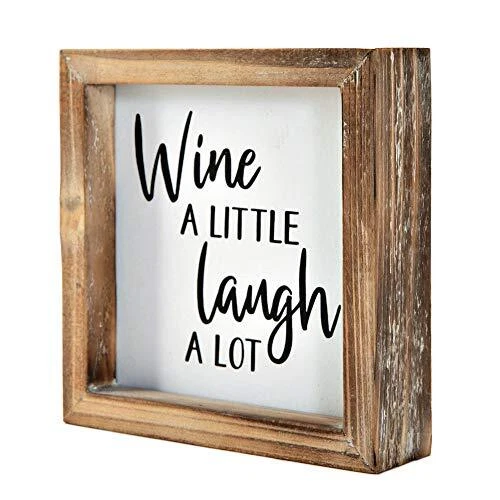 Wine a Little Laugh a Lot Small Barn Wood Box Sign for Home Decor,Rustic Brown