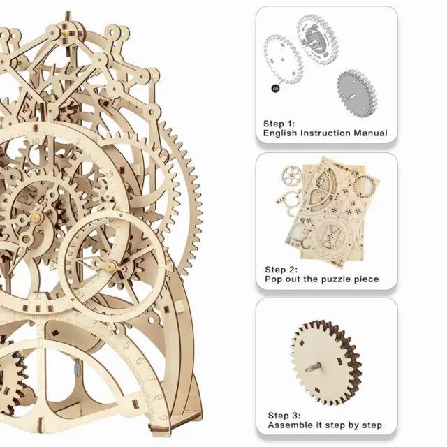ROKR 3D Wooden Pendulum Clock Puzzle Mechanical Gears Toy Building Set Gift 2