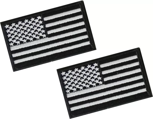 🔥2PC🔥 US USA FLAG EMBROIDERED PATCH White Black Border w/ IRON ON backing