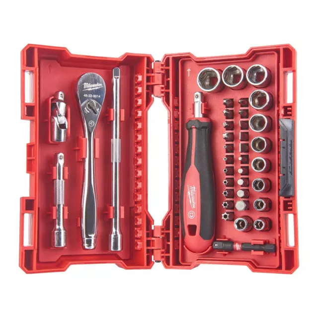 MILWAUKEE Set Metrico di Bit, Cricchetto e Bussole da 1/4" | 38 Pezzi 4932479096