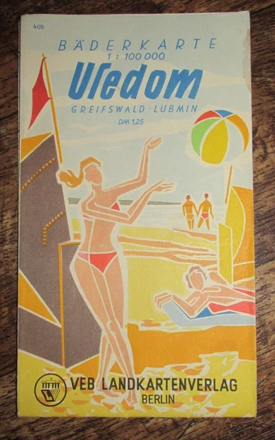 USEDOM Greifswald Lubmin - alte DDR Bäderkarte  von 1964
