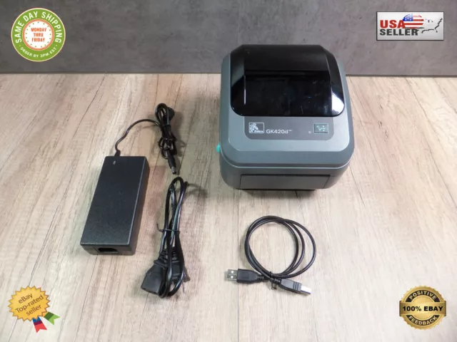 Zebra GK420d Monochrome Direct Thermal Label Printer + USB Cable + Power Block