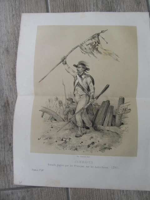 Gravure 19° Siècle Jemmapes 1792 Bataille Gagnée Par Les Français