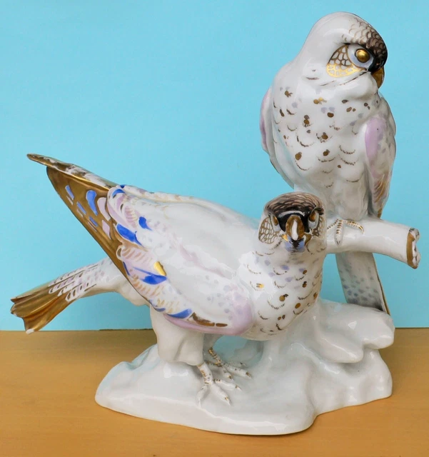 KARL ENS LARGE porcelain figurine of two Falcons KVE 1900 - 1919 mark ...