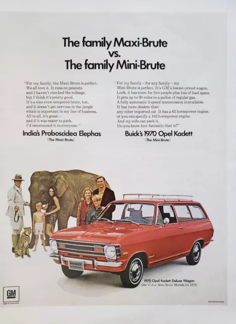 1969 Buick Opel Kadett Deluxe Wagon Automobile Car Elephant Leopard  Print Ad