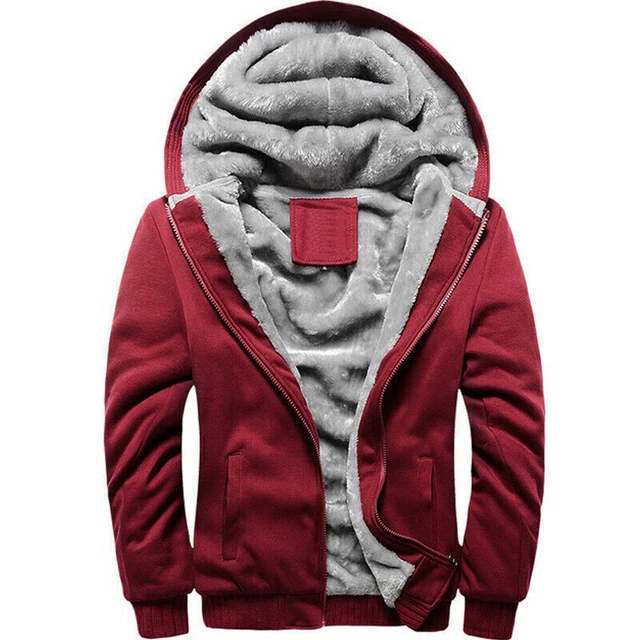Men Fleece Hoodie Warm Full Zip Sherpa Lined Hooded Sweatshirt Winter Jacket 4