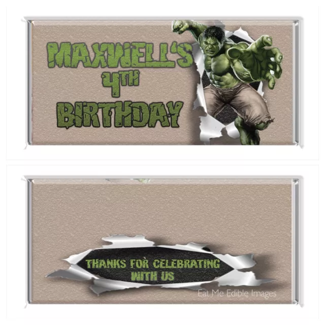 5 x The Hulk Inspired Personalised Wrapper on Mini Chocolate Bar Party Favor