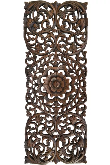 Rustic Home Decor Floral Wood Carved Wall Panels. Asian Wood Wall Decor Plaque.