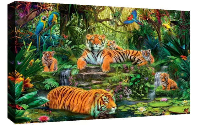 Colourful Tigers Wildlife in Jungle Canvas Wall Art Picture Print -Various Sizes