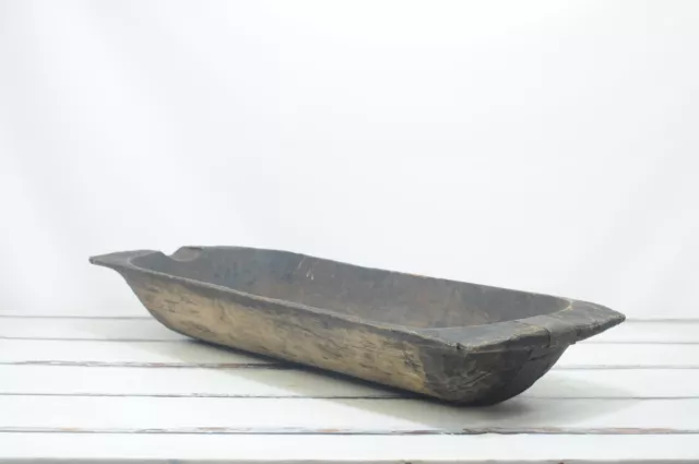 Antique 19th C Primitive Hand Carved 44.75" Wood Dough Trencher Bowl Folk Art