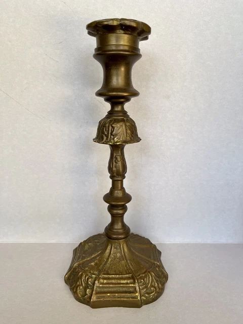 Vintage Ornate Solid Brass Candlestick Holder 10” Tall Heavy 2.2lbs 2.8” Depth