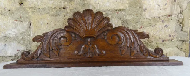 26"  Antique French Hand Carved Wood Solid Oak Pediment - Crown