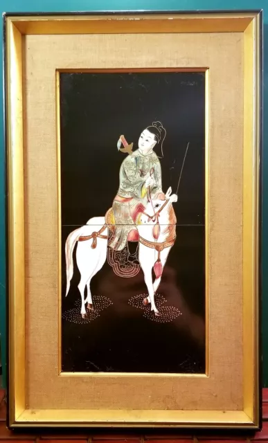 Samurai on Horse Lenwile Ardalt Artware Japan Framed Hand Painted Art Tiles