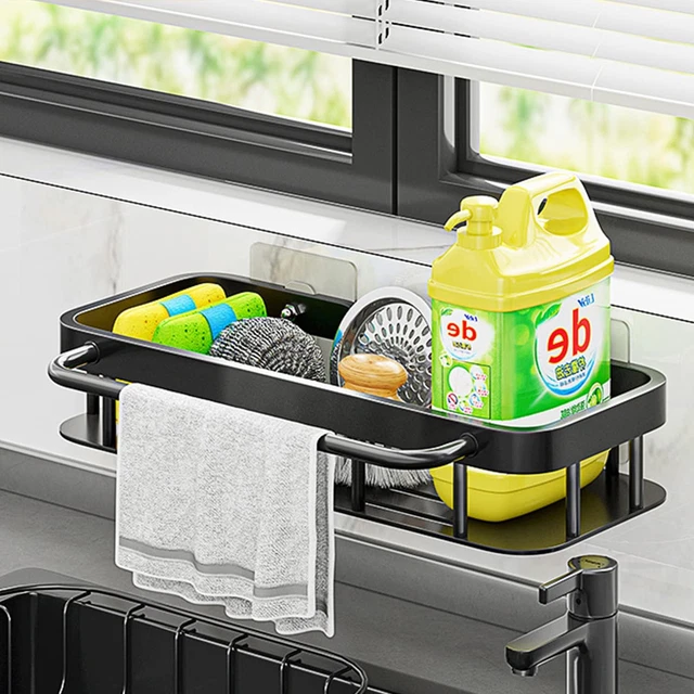 Organizzatore Utensili Cucina GBLAV Porta Spugne Lavello Cucina Con Vaschetta Di Drenaggio Vassoio Autoscolante Lavello