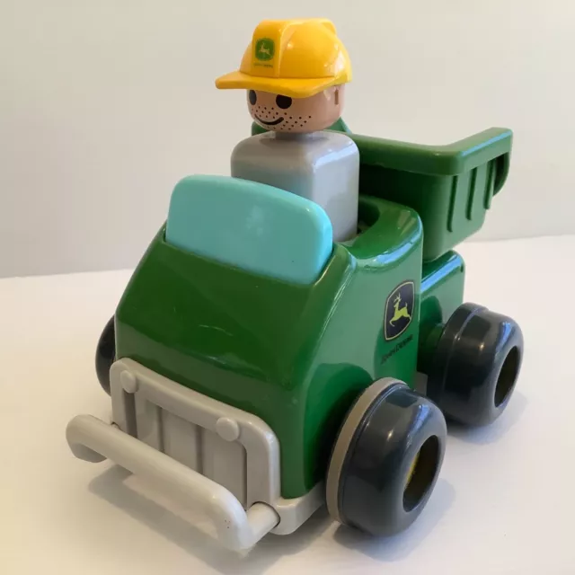 Tomy Ertl John Deere toy tip truck with driver green blue push down move feature