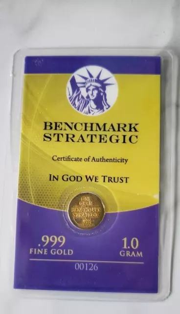 Benchmark 1 gram 1g  999.9 Gold Round in Sealed Assay Card 00126