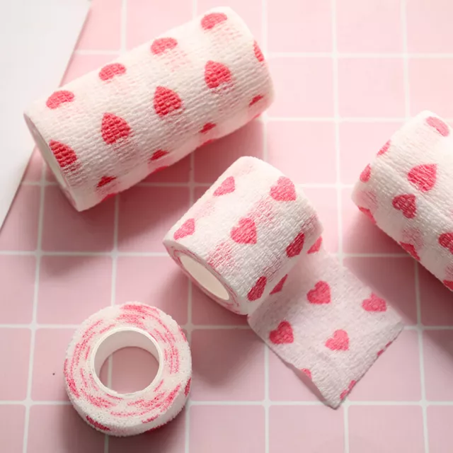 White love heart Printed Medical Self Adhesive Elastic Bandage Sports Wrap T G❤D