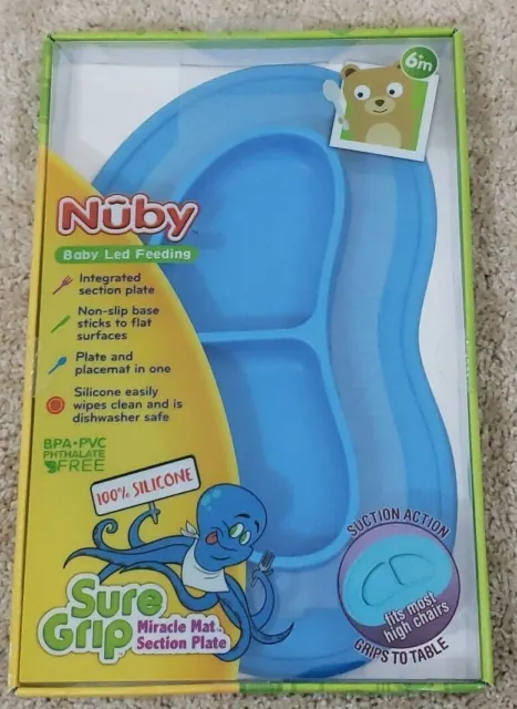 Nuby Baby Led Feeding Sure Grip Miracle Mat Section Plate BPA free Blue Placemat