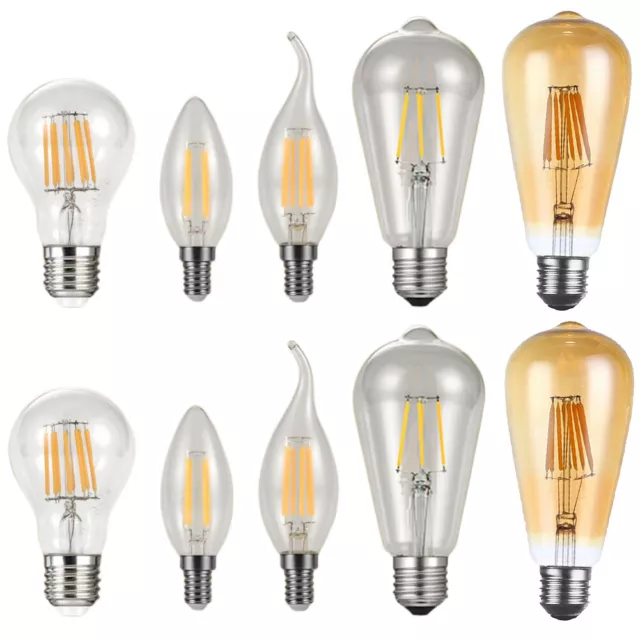 E14 E27 LED Vintage Filament Light Candle Globe Bulb 2W 4W 6W 8W Lamps ST64 220V