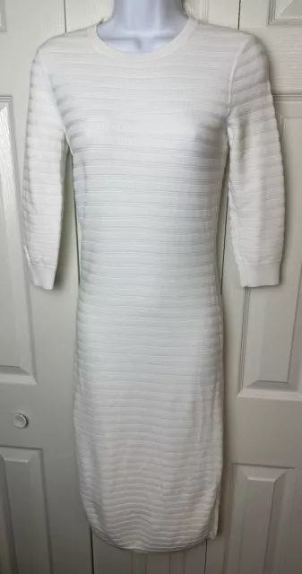 New THEORY Delissa Sweater Dress White Ivory Midi Textured Stripe Knit Sz P NWOT 2