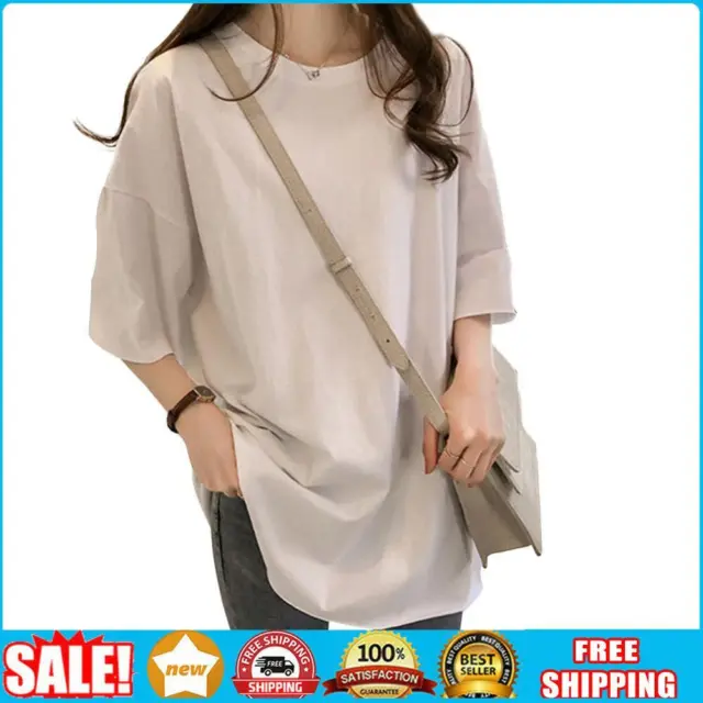 Summer Half Sleeve Long T-shirt Candy Color Loose Women Tops (White XL) _