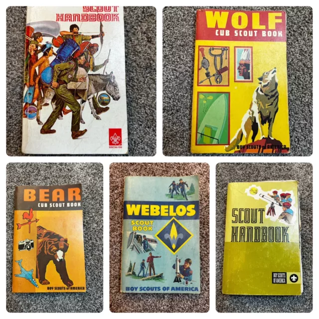 5 Vintage Boy’s Scout Handbooks, Wolf, Webelos, Bear Books Collectibles