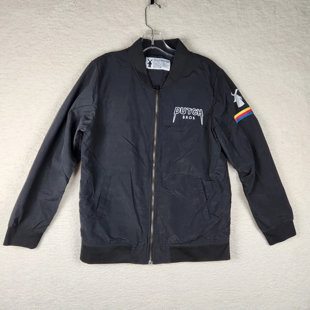 Dutch Bros Bomber Full Zip Jacket Adult Size M Metallica Style Black Embroidered