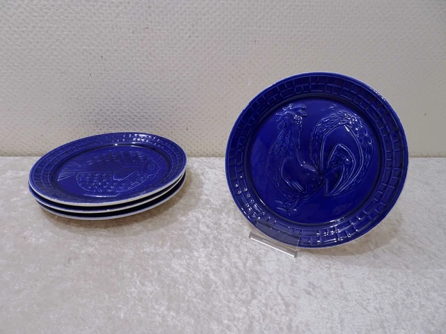 4 X Design Ceramica Piastra da Muro - Vintage Circa 1970 - Pesce Gallo - 24 CM -