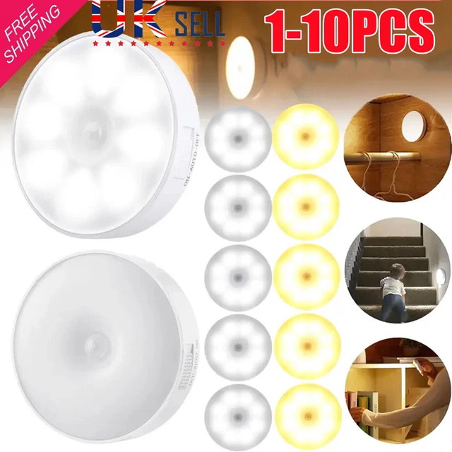 8 LED MOTION Sensor Light USB Wireless PIR Battery Wall Cabinet Stair ...