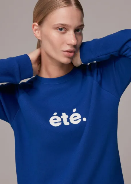 Whistles Ete Summer Crew Neck Pullover Sweatshirt Womens Size XS Blue Cotton