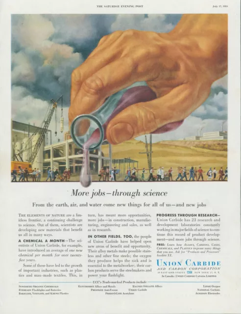 1954 Union Carbide More Jobs Through Science Test Tube Chemicals Print Ad SP11