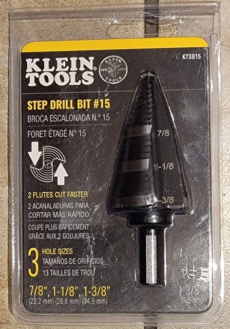 Klein Tools KTSB15 Step Drill Bit #15 Double Fluted 7/8 to 1-3/8-Inch 3