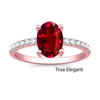2Ct Oval Cut Diamond Prong Set Red Ruby Women's Engagement Ring 14K Gold Over 3