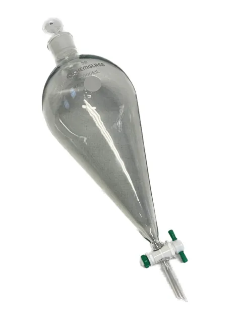 CHEMGLASS Glass 2000mL Squibb Separatory Funnel #38 Stpr 6mm Stpck CG-1742-07
