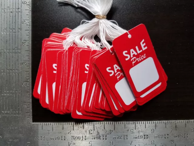 100 Strung Red White Sale Price Tags Merchandise Garment Hang Coupon Large