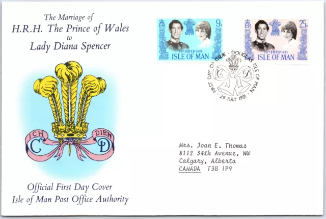 First Day Cover Royal Wedding Prince Charles & Princess Diana Isle Of Man 1981