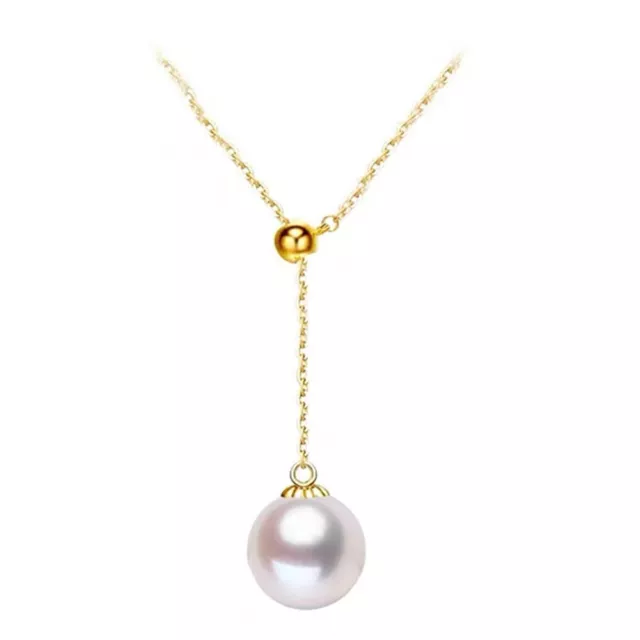 18K Solid Gold Necklace Natural Freshwater Pearl Bead O Chain Beautiful Jewelry