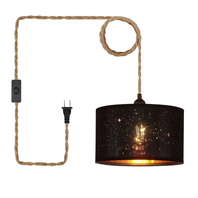 AMZASA Plug in Pendant Light,Hanging Lamp with 14.8 FT Hemp Rope Cord,On/Off ...