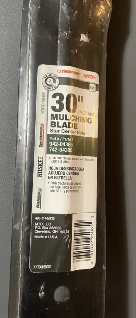 OEM MTD / CRAFTSMAN / Cub Cadet 30" 3in1 Mower Blade 942-04385  Fits Many Brands