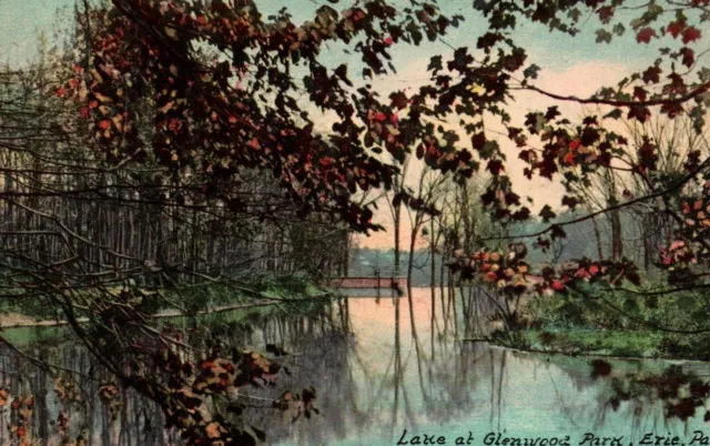 1911 Erie Pennsylvania PA Lake At Glenwood Park Vintage Postcard