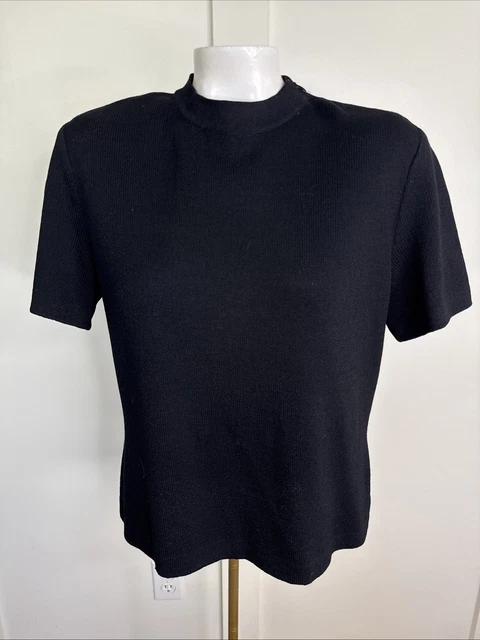 St. John Basics Womens Size M Black Santana Knit Short Sleeve High Neck Top St. John Basics Womens Size M Black Santana Knit Short Sleeve High Neck Top