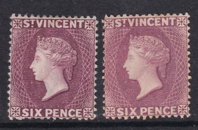 St Vincent 1888 6d Violet SG52 + SG57 dull purple- Mtd Mint